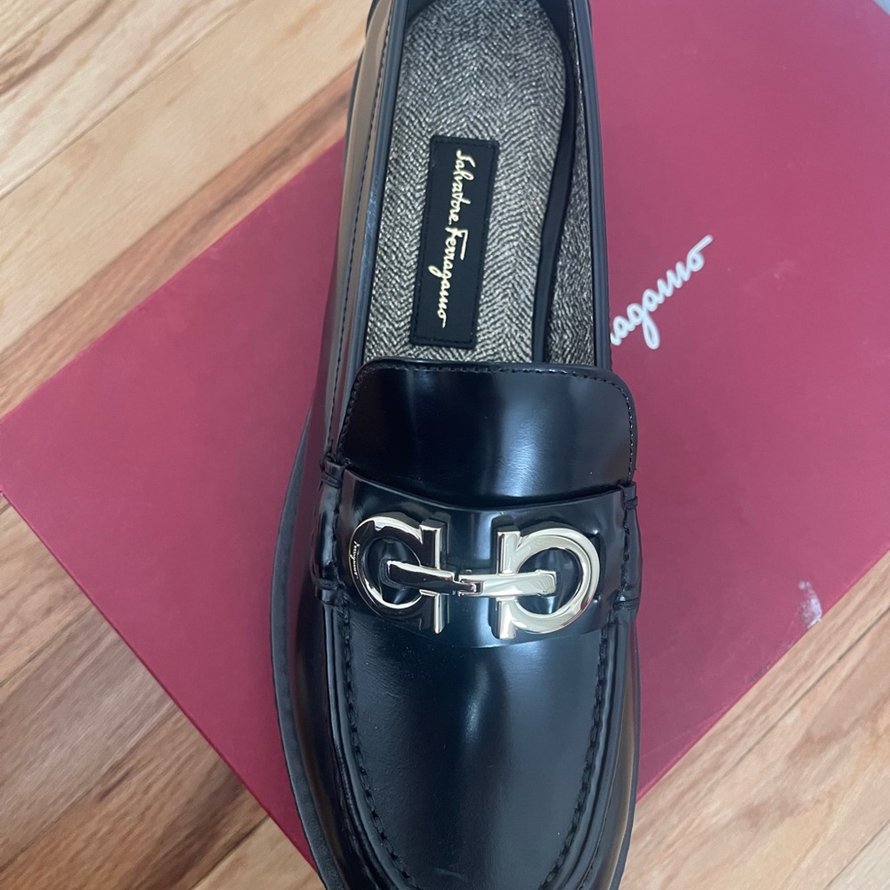 Salvatore Ferragamo Black Loafers with Gold Accent